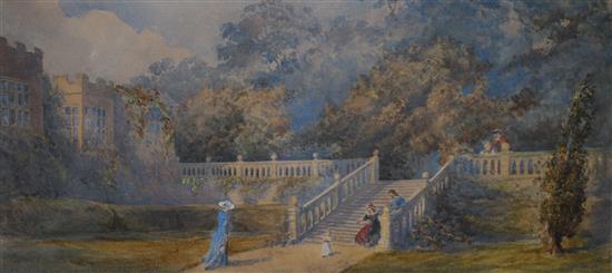 Henry Hine, watercolour, Haddons Hall, signed, 24 x 50cm